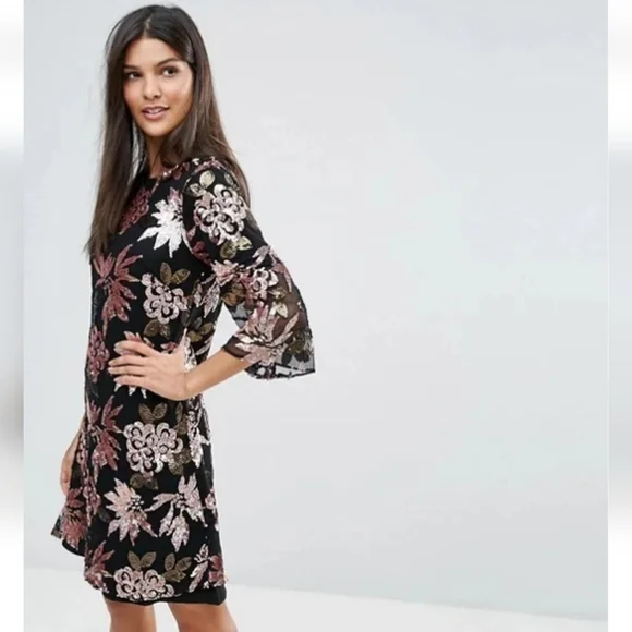 Closet Betty Floral Sequin Black Dress By Crash - Picture 2 of 11